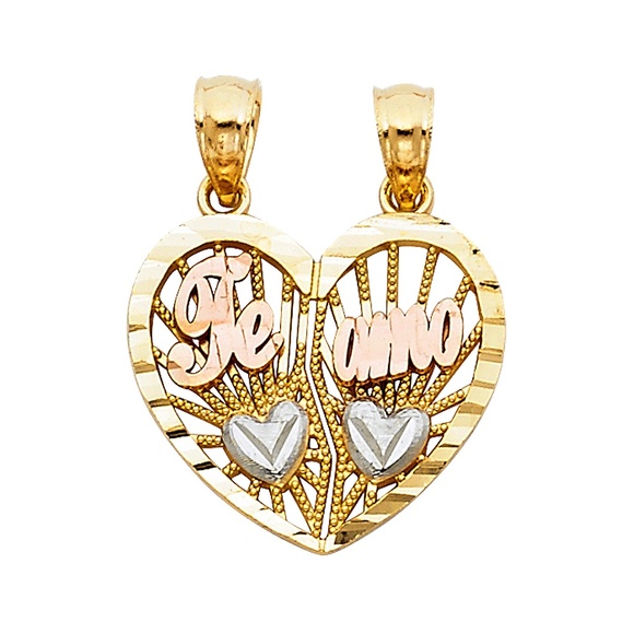 14K Tri Color Teamo Heart 2 Piece Pendant